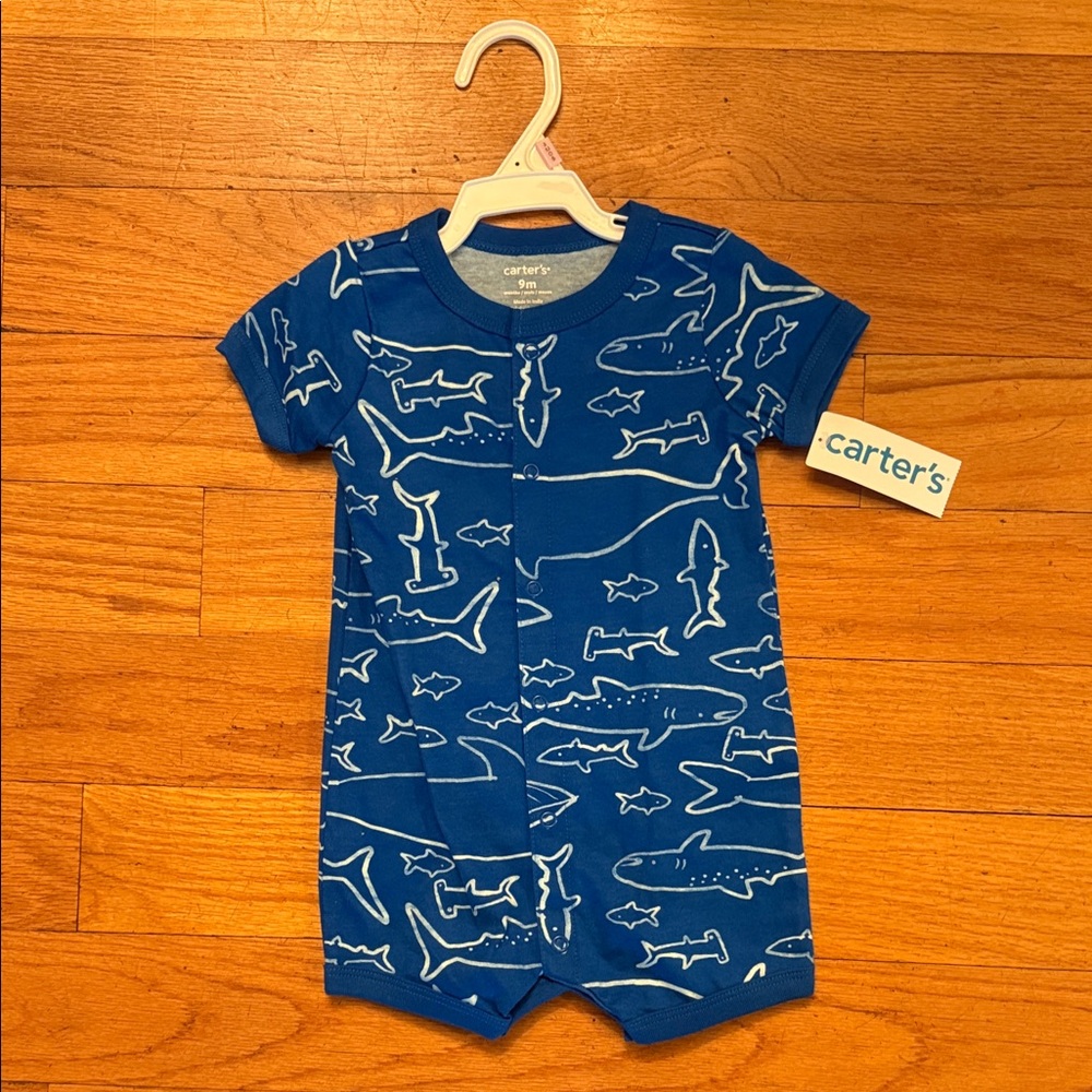 Carter's Ocean Blue Baby Romper with Shark Design